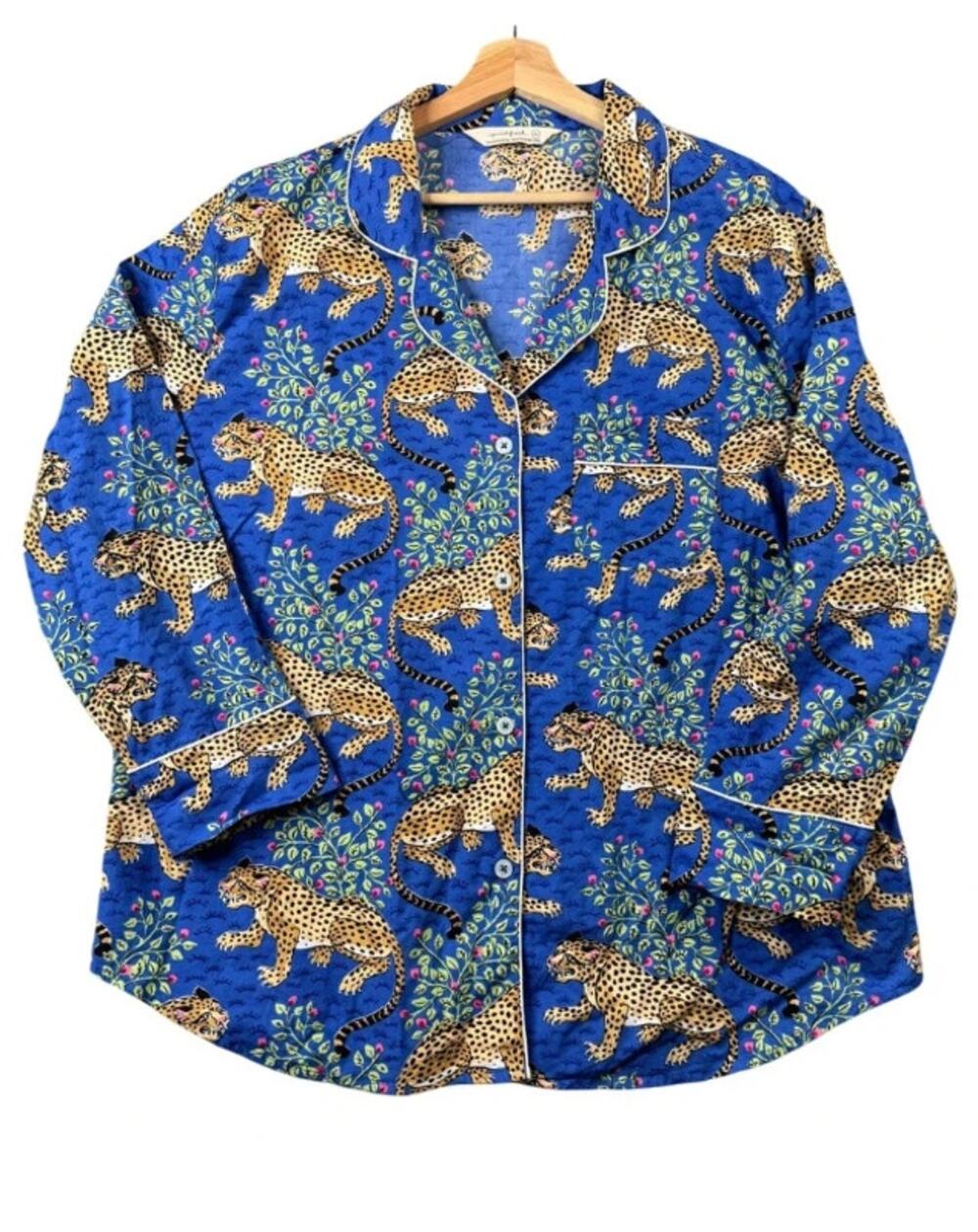 Printfresh Bagheera Leopard Pajama Top Blue Organic Cotton. Large
